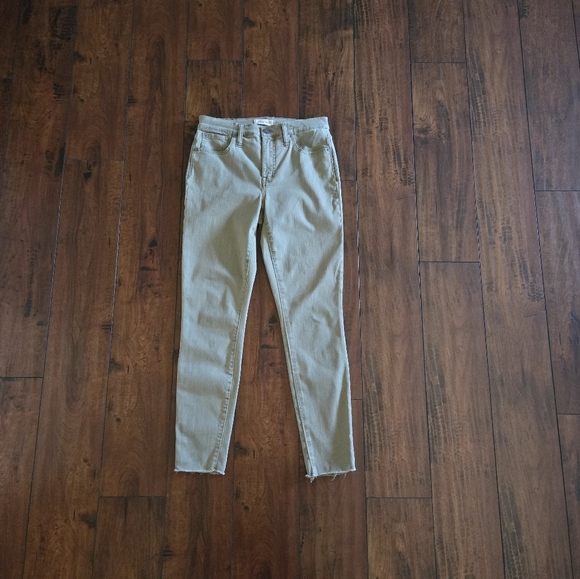 Madewell 9" High Rise Skinny Jeans Women's Olive Green Raw Hem Stretch Size 28 - Picture 4 of 13